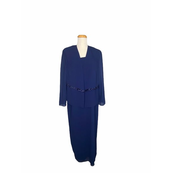 Ursula of Switzerland Vintage Chiffon Dress and Jacket Suit Blue 16W - Picture 4 of 12